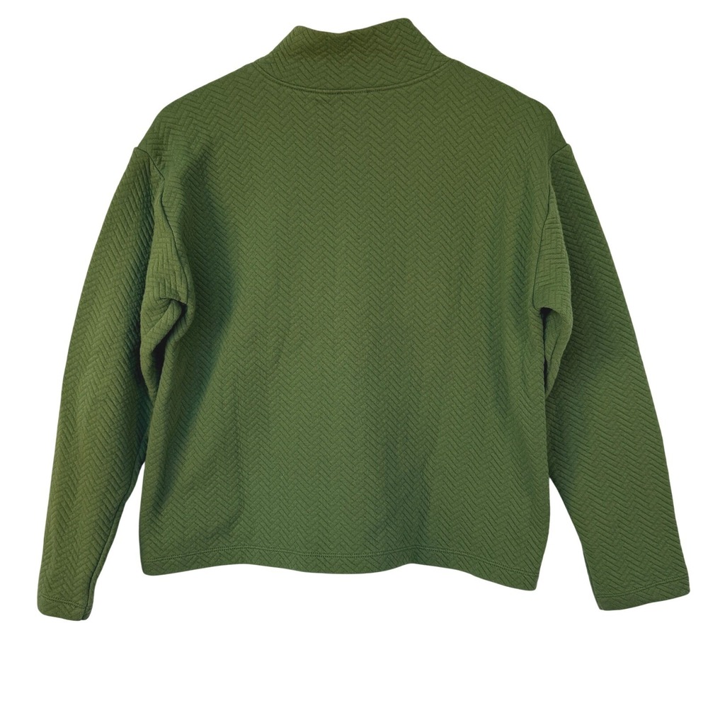 J.Crew Olive Green Quilted Herringbone Mock Neck Side Snap Sweatshirt M - Picture 4 of 7